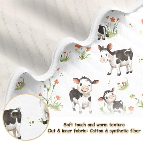 Image of Nursery Bed Blankets for Baby Boy or Girl Soft Warm Stroller Throw Blanket for Infant Toddler Kid Crib Bedding 30X40in Cartoon Cute Cow White
