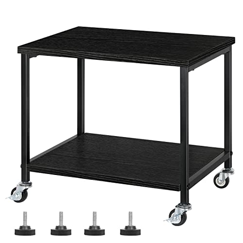 CADUKE Schwarzer Druckerständer, unter dem Schreibtisch Druckertisch mit Rädern, mobiles Druckerregal, 2 Etagen, rollender Druckerwagen für Zuhause, Schreibtisch-Organizer, Ständer, Holz Cover