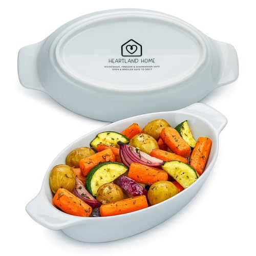 Heartland Home Porcelain Mini Casserole Dish Oval Au Gratin Dish (2pc Set). Cauliflower Au Gratin Baking Dish Banana Split Bowls Single Serving Casserole Dishes Small Individual Gratin Dishes Set