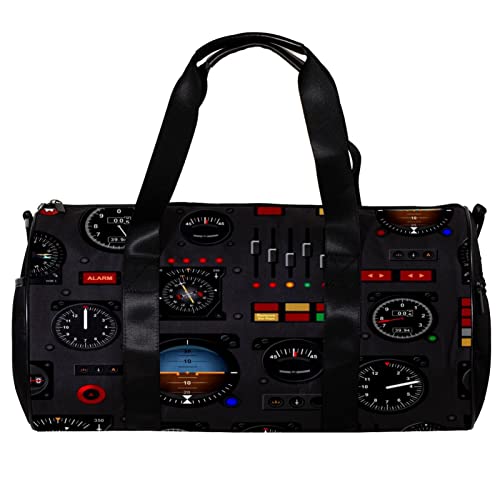 Runde Sporttasche mit abnehmbarem Schultergurt, Flugzeug-Instrumententententraining, Handtasche, Übernachtungstasche für Damen und Herren Cover