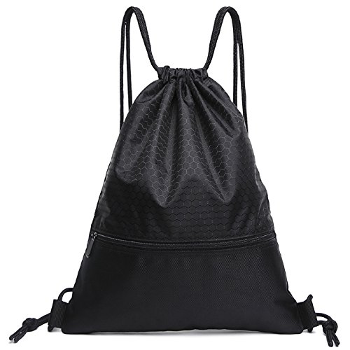 Savanaha Drawstring Backpack Waterproof Sackpack Double Sturdy Sports Backpack 2 Sizes(Black 2-L)
