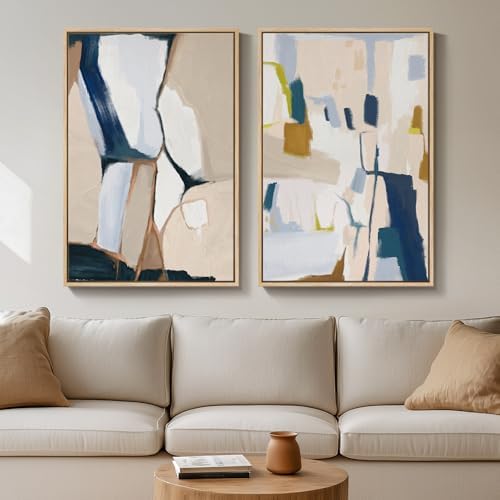 Large Framed Neutral Abstract Wall Art for Living Room, Set of 2 ...
