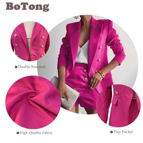 Women Suit with Shorts Ladies Office Causal Peak Lapel Double Breasted Suit Blazer and High Waisted Shorts Set3