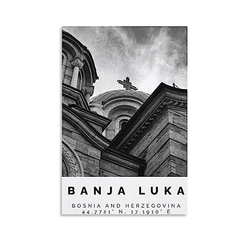 Banja Luka Poster Black And White Print, Banja Luka Wall Art, Banja Luka Travel Poster, Banja Luka P Poster Decorative Painting Canvas Wall Art Living Room Posters Bedroom Painting 12x18inch(30x45cm)