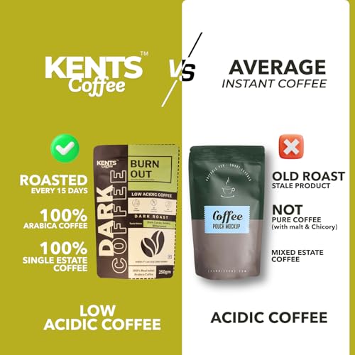 Image of Kents Coffee Burn Out - Dark Roast Coffee | LOW ACIDIC COFFEE | Medium Fine Grind | For Mokapot, Drip Machine, V60, South Indian Filter, Pour Over | Taste like Bold, Smoky & Bittersweet | 100% Arabica Beans | Dark Roast Honey Sun Dried | Speciality Coffee | French Roast 200gm