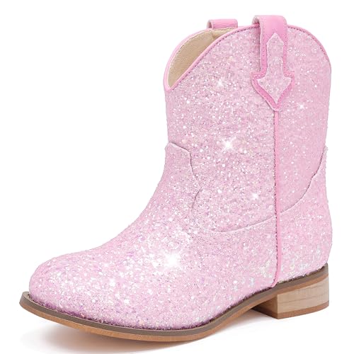 Image of Motasha Toddler Girls Cowgirl Boots Glitter Toddler Cowboy Boot Ankle Girls Boots Little Kids Horse Riding Shoes Party Birthday