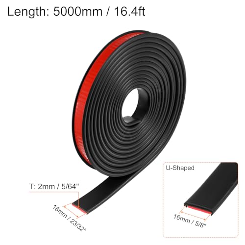 QUARKZMAN U-Form Kantenband 5/8 x 16,4ft (16mm x 5000mm) Selbstklebendes TPE Flexibles Furnierkantenband Kantenschutz für Möbel, Schränke, Tische, Reparatur, Schwarz