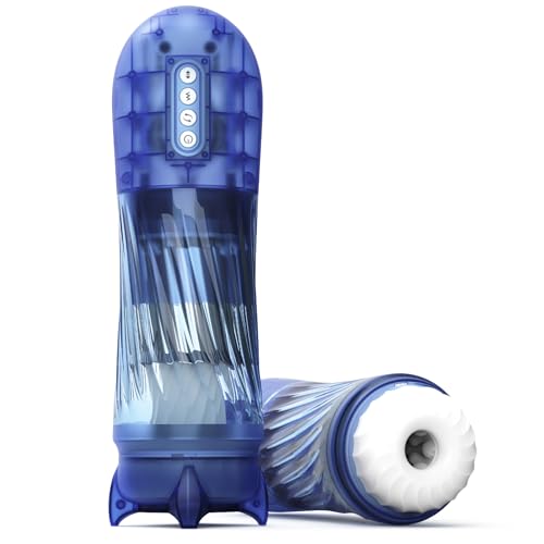 Tracy's Dog Automatic Male Masturbator [Male Sex Toys] | 3 Twisting & 5 Thrusting Vibration Modes | Heating & Realistic Feel | Adult Toys Vibrating Stroker | Transparent Blue Design | Rechargeable