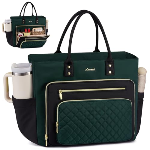 Image of LOVEVOOK Laptop Tote Bag for Women With Large Cup Holder, Work Bags Teacher Nurse Computer Bag, 15.6 Inch Professional Briefcase Business Travel Large Purses Handbag, Diaper Bag With Multi-Pockets