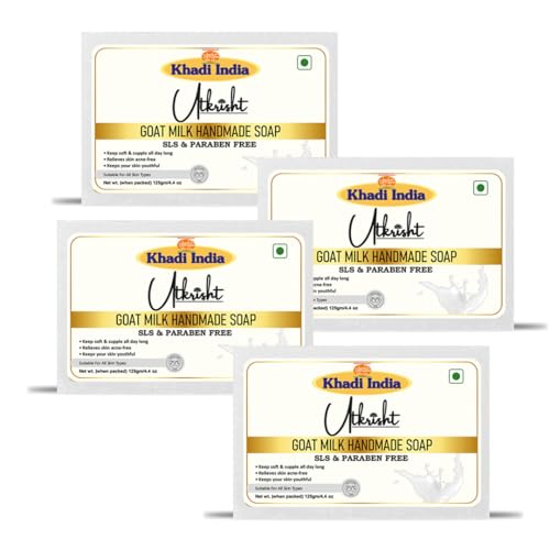 Image of Khadi Goat Milk Handmade Bathing Soap Bar 125g (Pack of 4) | Natural & Herbal | Glowing & Brightening Skin | Deep Cleansing & Nourishing | For Dead Skin Cells | All Skin Types | Men & Women