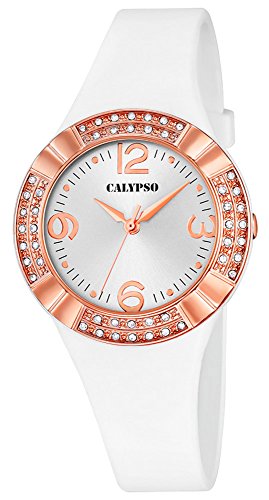 Preisvergleich Produktbild Calypso Damenarmbanduhr Quarzuhr Kunststoffuhr mit Polyurethanband analog K5659, Farbe:Weiss
