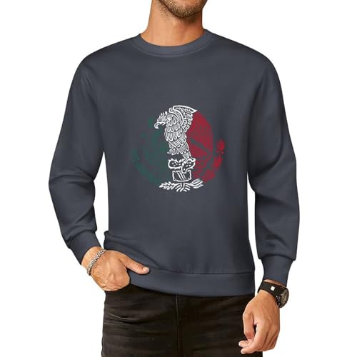 Mexican Eagle Mexico Flag Sweater Casual Cotton Crewneck Long Sweater