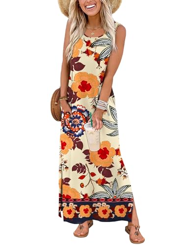 Image of WIHOLL Maxi Dress Summer Dresses 2026 Beach Vacation Clothes Sleeveless Sundresses with Pockets Boho S-3XL