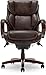 La-Z-Boy® Bellamy Executive Office Chair with Memory Foam Cushions, Real Wood Arms and Swivel Base, Waterfall Seat Edge, Faux Bonded Leather, Brown