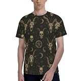 SEVEBJ Mystical Galaxy Butterfly T shirt à manches courtes et col rond pour homme T shirt décontracté fantaisie, motocross et drapeau américain, XXL, Crâne de chèvre mystique et lune, S