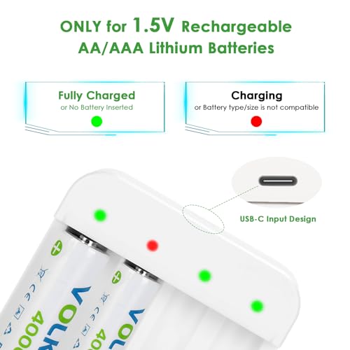 4000mWh Lithium Batteries AA Rechargeable, 8 Pack 1.5V Double A Size Li-ion Batteries with 4-Bay AA/AAA Battery Charger, 2H Fast Charging, 1200 Cycles, for Blink Outdoor Camera, Flashlight, Toy