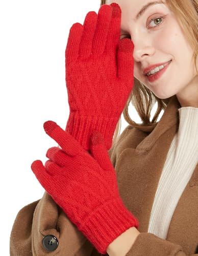 QICEDER Mujeres Guantes Termicos Guantes Tactiles de Punto para Regalo Mujer (rojo)