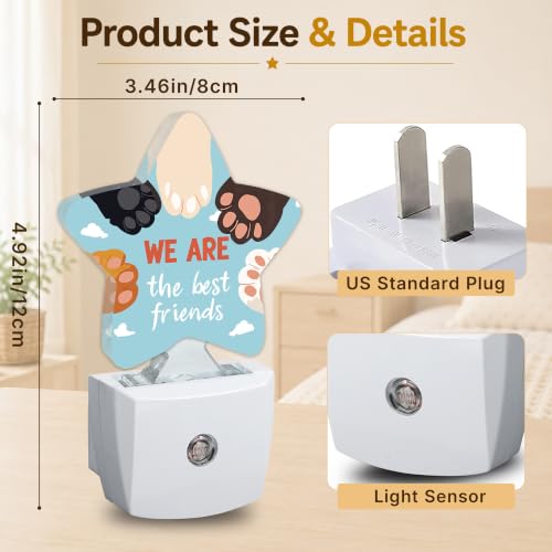 Image of Star Night Light with Dusk to Dawn Sensor, Cat Paw Friends Plug in Night Light for Kids Bedroom Nursery, Soft Warm Glow Lamp for Hallway Bathroom Energy Saving
