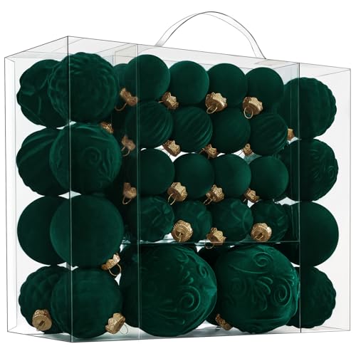 Velvet Christmas Ball Ornaments - 46pcs Flocked Christmas Tree De...
