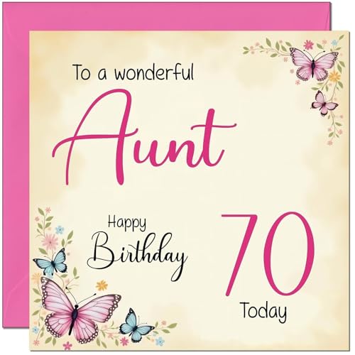 70th Aunt Birthday Card - Beautiful Butterfly Floral Aunts Birthday Card for 70 Year old Seventy, Seventieth