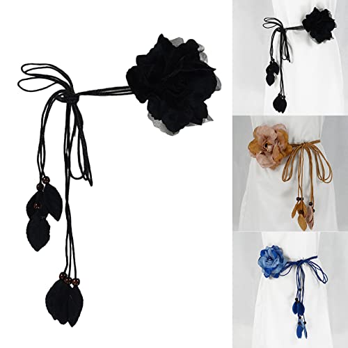 Ladies Bohemian Style Waist Belt Delicate Flower Decors Braided Belt Dress Women Seaside Waist Belt, Blue2