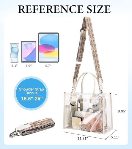 Image of Clear Tote Bag Stadium Events Transparent Clear Purse for Women Thick PVC Shoulder Bag with Guitar Strap for Concert