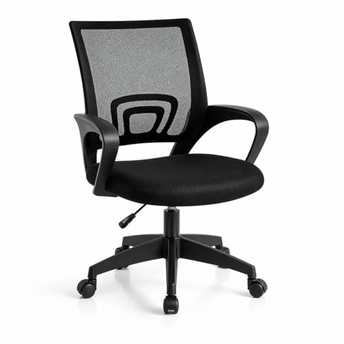 T LoVendo   Silla de Oficina o Escritorio ergonómica con Soporte Lumbar, Malla Transpirable, Regulable en Altura, Ruedas antiarañazos, Color Negro