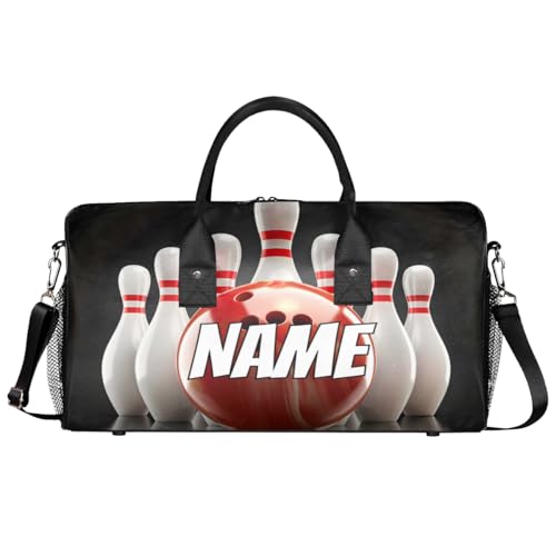 Personalized Bowling Ball Travel Duffel Bag with Name, Custom Gym Sport Bag Sports Theme Carry On Weekend Overnight Duffel Bag for Men Women