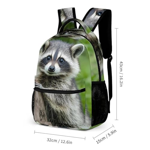 Cute Raccoon 3 PCS Backpack Set Casual Daypack with Insulated Lunch Bag & Pencil Case2