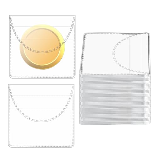 50PCS Individual Coin Holders, 2.1 X 2.1 Inches Single Pocket Coin Sleeves, Plastic Coins Pouch Coin Protectors for Coins Jewelry Ring Earring Gemstone