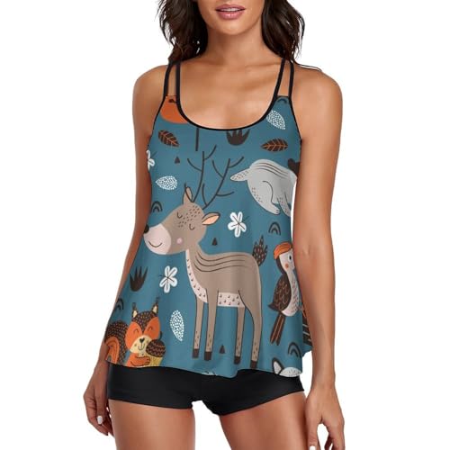 Tankini Renard et Raton Laveur avec Short de Garçon et Robe de Plage pour Femme