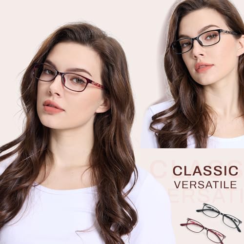 JiSoo Reading Glasses Women 1.0 - Small Ladies Reading Glasses, Flexible Lightweight Cute Womens Readers 2Pack,Red+ Grey - Image 3