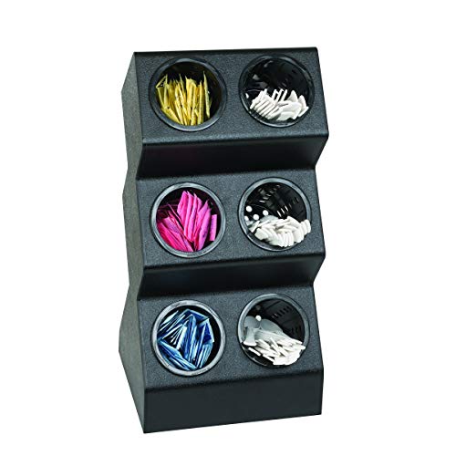 Dispense-Rite VSCH-6BT Six Compartment Countertop Flatware And Condiment Organizer, Black Polystyrene, 21-1/8