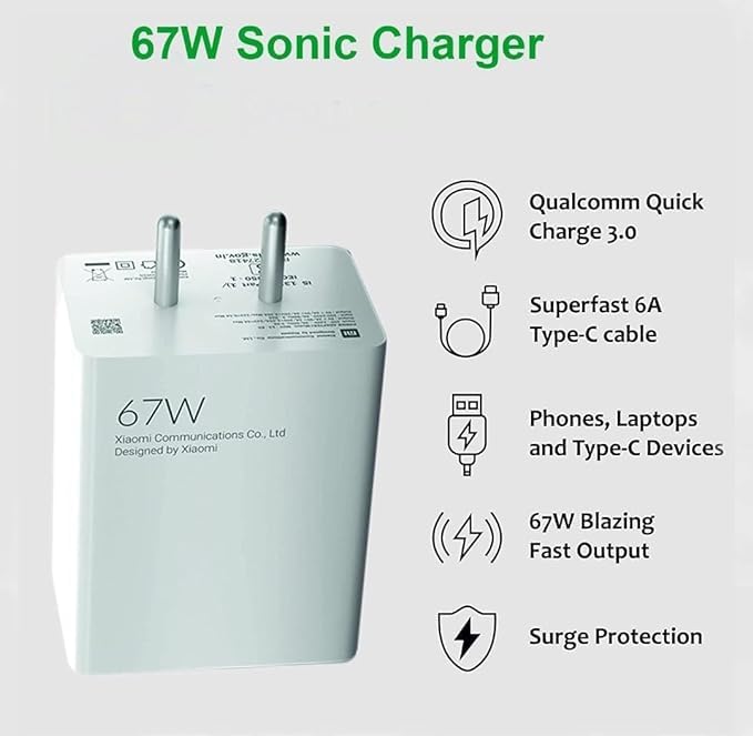 Image of Original 67W Adapter Type C Compatible with Redmi Note 11 Pro Mi 11X, 11X Pro, 11i, 11 Lite NE 5G Poco F3 GT xaiomi 12 12 Pro 12T Pro Note 10 Pro Poco X3 Pro Original Charger Only Adapter