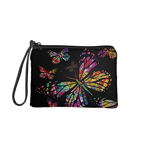 Babrukda Butterfly Colorful Print Women Coin Purse Girls Change Wallet Pouch Soft Flannel Card Key Headphones Cash Holder With Wristlet Strap Zipper Dirtyproof Clutch Bag #TOP6