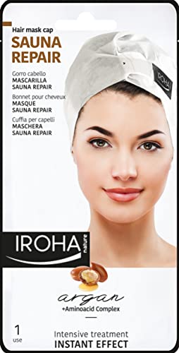 Iroha Nature - Gorro Mascarilla Pelo Sauna Repair con Argán, 1 unidad | Mascarilla Gorro Pelo Reparadora Aceite de Argán
