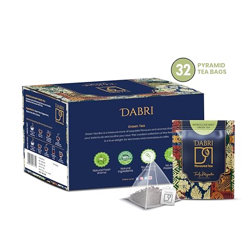 Image of Dabri Moroccan Mint Green Tea 32 Pyramid Dip Tea Bags | Premium Loose Leaves with Natural Taste | Rich in Antioxidants | Supports Weight Management & Helps Maintain Healthy Blood Pressure