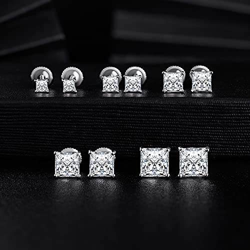 18K Gold Plated Princess Cut Cubic Zirconia Screw Back Stud Earring Pack of 5 Pairs (5 Pairs)4