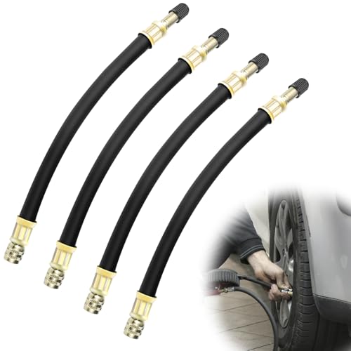 Image of 4 Pcs 8.25 inch Black Valve Stem Extension, Flexible Valve Stem Extenders for Cars, Trucks, Motorcycles, Bikes, Scooters - Universal Fit