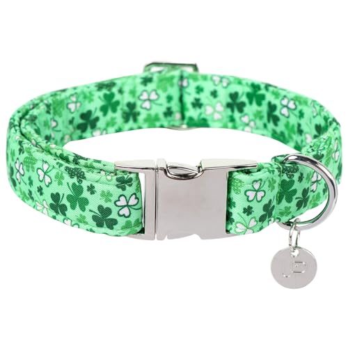 Image of St. Patrick's Dog Collar, Cotton St. Patricks Clover Collar for Puppy Girl Boy Dog or Cat, Lucky Shamrock Dog Collar with Metal Buckle, Green, Spring, L