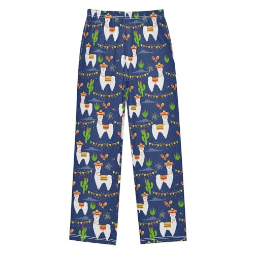 ZZXXB Mexico Llama Cacti Boys Long Pants Soft Trousers Elastic Waist Kids Lounge Bottoms with Pockets S-XL