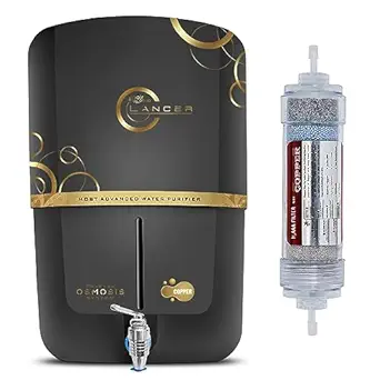 Noir Aqua Lancer Premium RO Water Purifier For Home with Advanced Copper + B12 Alkaline RO + UV + UF + TDS Control + Pre Filter & Accessories, RO Water Filter System for home 12 Ltrs, 8 Stage, Black