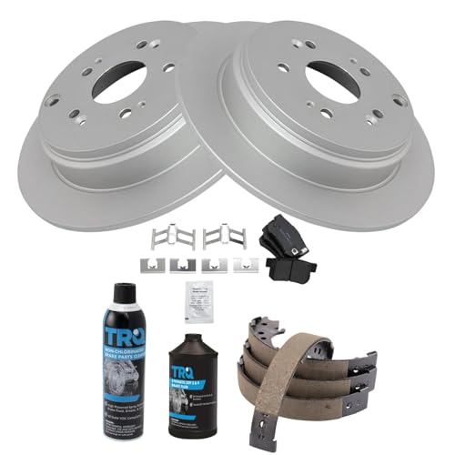 Image of TRQ Rear Brake Pad & Rotor Kit, with Chemical Kit Parking Brake Shoe Set Semi-Metallic Compatible with 2007-2012 Acura RDX