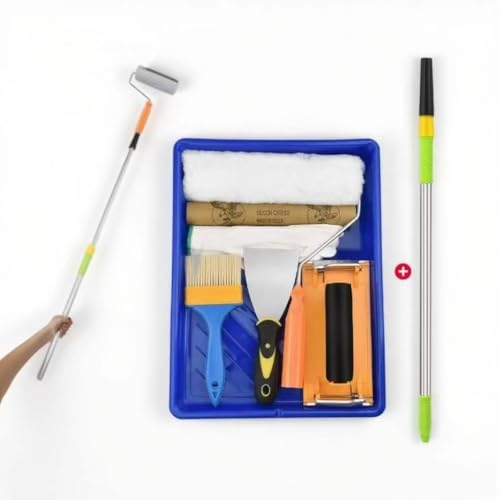 9Pce Paint Roller Kit with Extension Pole 6.2 Ft Pole 11.8" Paint Rollers Paint Trays Sandpaper Holder Scraper Microfiber Roller Cover, Paint Kits for House Professional Painting for All Latex