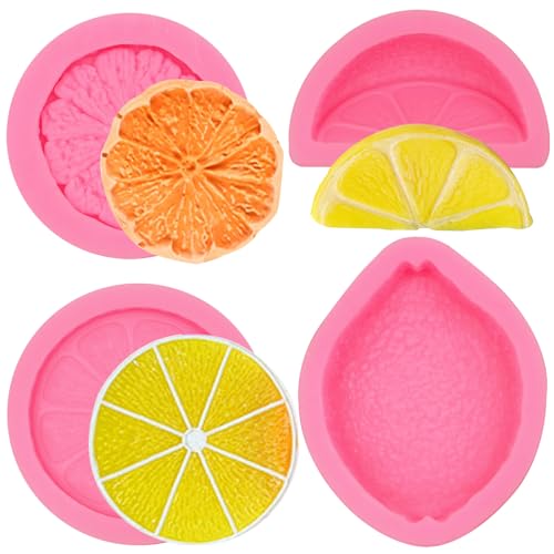 Lemon Fondant Molds 4 Pcs, Summer Orange Fruit Chocolate Silicone Mold, Lemon Slices Resin Mold for Cake Decoration Candy Cupcake Topper Cake Polymer Clay Crafts