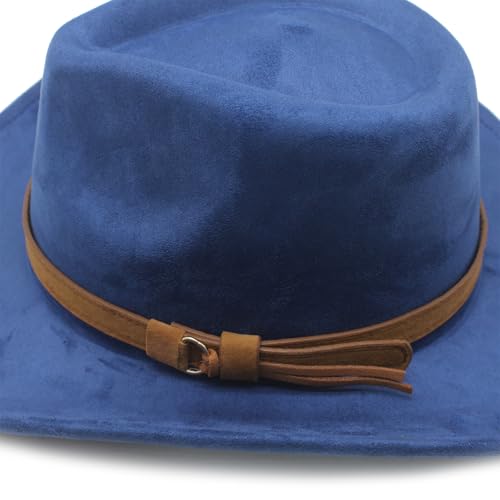 Image of Unisex Western Suede Cowboy Cowgirl Hat Classic Wide Brim Fedora Hat for Men &Women