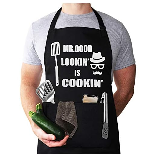 Funny Chef Apron , Mr. Good Lookin’ is Cookin’ Apron, BBQ Grill Apron, Mens apron, 2 Utility Pockets, Adjustable Neck and Extra Long Waist Ties. Best for Cooking, Grilling, Mens gifts for brithday.