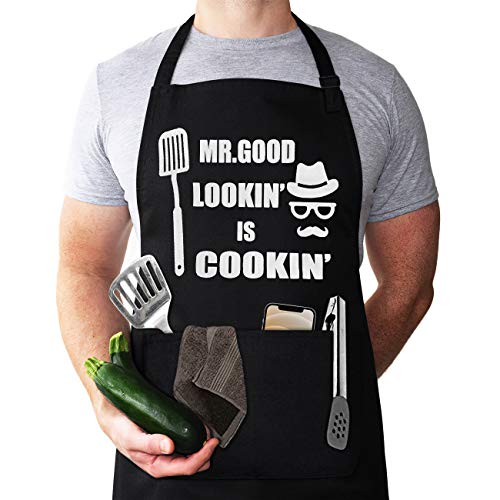 LYLPYHDP Funny Chef Aprons for Men - Mr. Good Lookin’ is Cookin’ BBQ Grill Apron Perfect for Father’s Day & Husband Birthday Gifts! by LYLPYHDP - Used condition - US$6.38