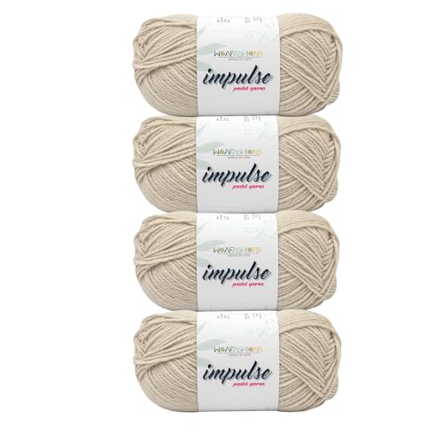 Image of WOAFashions Impulse Hand Knitting & Crochet Yarn, Premium Acrylic, 4 : Medium (Pearl Beige) (4x100gms / 14.1oz)