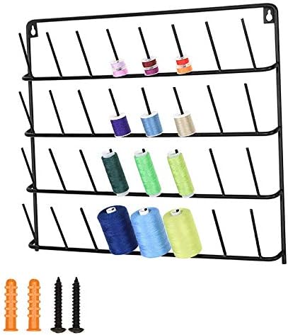 MOOACE 32 Spools Rack, Stitching Thread Holder Organizer with Hanging Hooks for Embroidery Quilting and Stitching Threads, Metallic Black